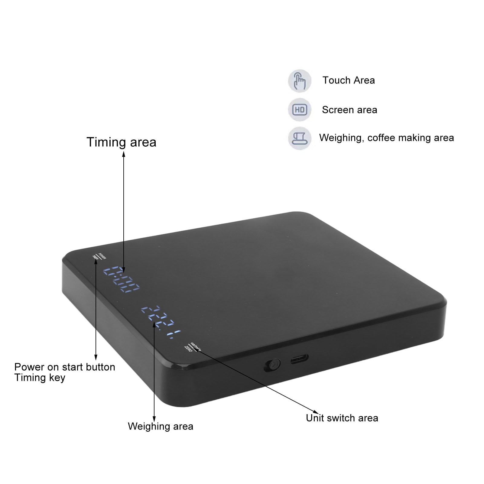 Yajisi USB Rechargeable Coffee Scale with Auto‑Zero, Timer & High‑Accuracy LED Display – Ideal for Brewing, Baking & Kitchen Use