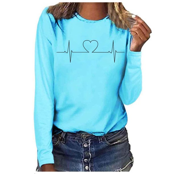ICHUANYI Clearance Fashion Woman Round Neck Printing Pullover Tops Long Sleeve Blouse T-Shirt ICHUANYI "ICHUANYI"