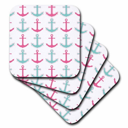 

3dRose Pink and Aqua Anchors Soft Coasters set of 4