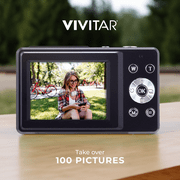 Vivitar Popsnap Slim Lightweight Built-In Flash 1080p 16X Zoom Compact Digital Camera with Micro SD Slot, Black