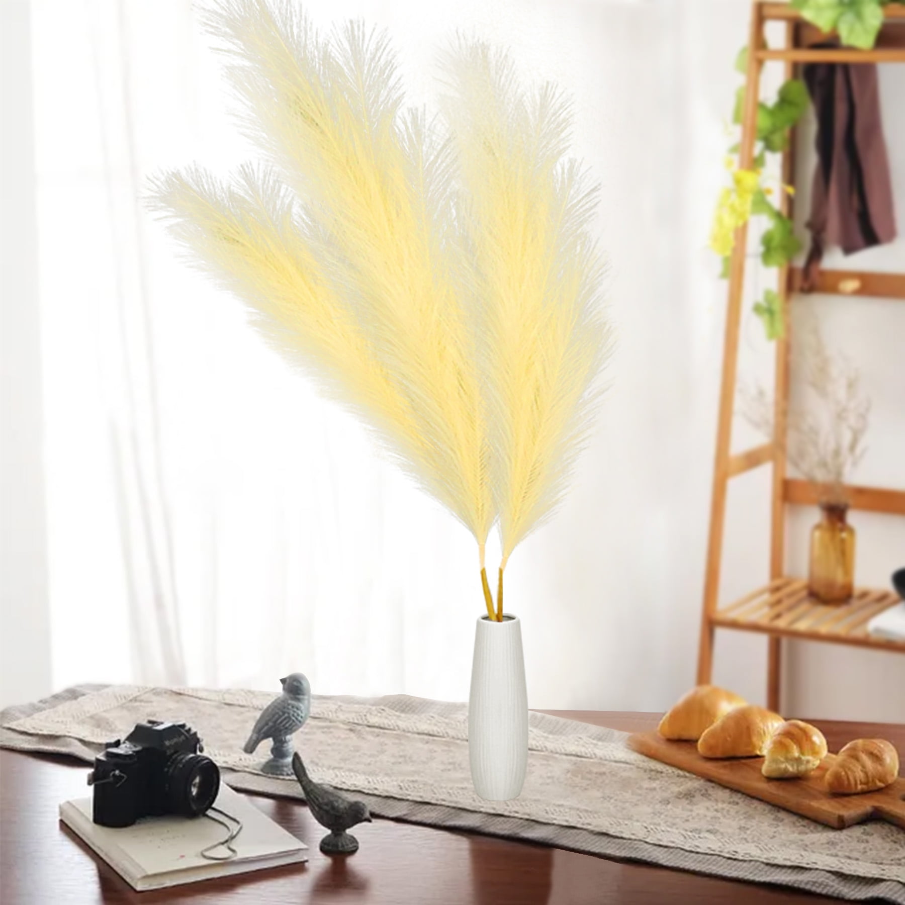 Qnbes Faux Pampas Grass, 3Pcs 43'' Artificial Pampas Grass Decor Large Tall Non-Shedding, Vase Filler Faux Dried Plants for Wedding Floor Office Boho Farmhouse Room(Cream Beige)
