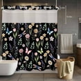 thumbnail image 5 of Spring Flowers No Hooks Shower Curtain with Snap-in Liner Watercolor Pink White Floral Leaf Butterfly Dragonfly Black Shower Curtains for Bathroom, Waterproof, Easy Install, Washable 72"x78", 5 of 9