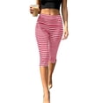 thumbnail image 3 of HomeDM Capri Leggings Womens Striped Lounge Workout Pants Wine Side Slit Hem High Waisted Yoga Pants Size L, 3 of 8