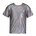 thumbnail image 3 of YONGHS Men's Metallic Shiny Short Sleeve T-shirt Holographic Round Neck Party Disco Club Tee Top Black S, 3 of 6
