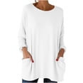 thumbnail image 3 of yoeyez Long Sleeve Womens Tunic Tops to Wear with Leggings Oversized Crew Neck T Shirts Comfy Loose Fit Lounge Blouses with Pockets White,L, 3 of 7