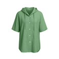 thumbnail image 7 of GZWYHT Women's Hooded Short Sleeve Button Down Shirts Loose Fit Cotton Linen Casual Blouses Lightweight Summer Tops for Daily Work Vacation Green XL, 7 of 7