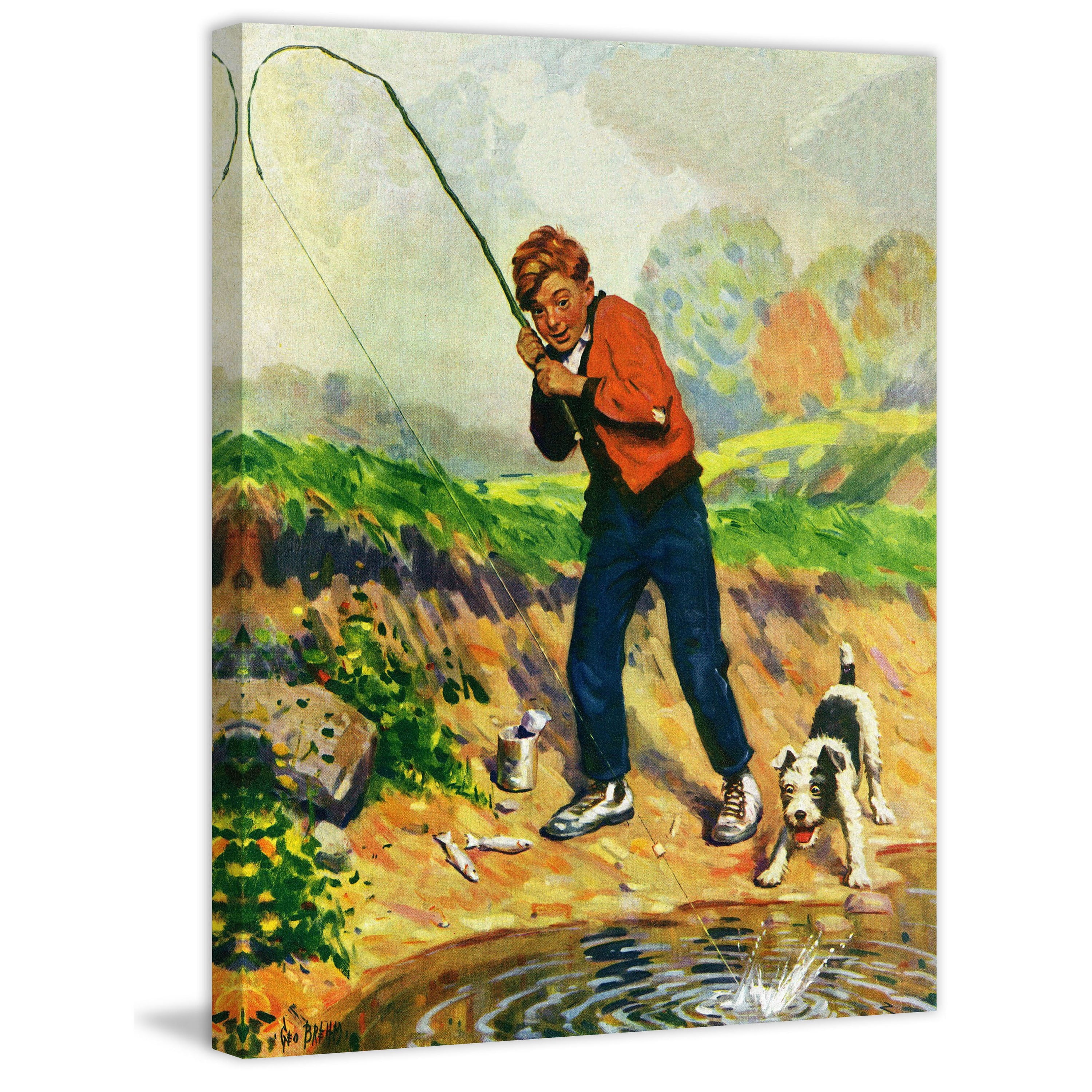 Marmont Hill - "Boy Fishes" Painting Print on Wrapped Canvas