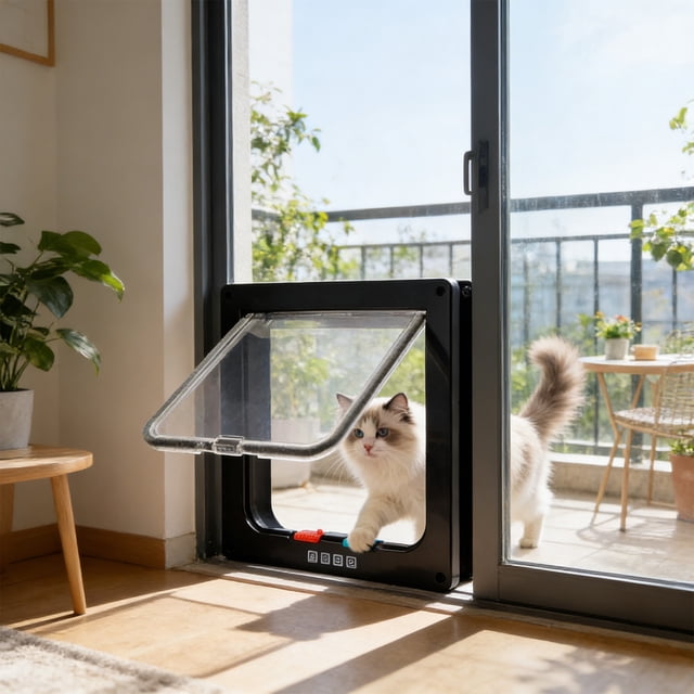 Fesfesfes Porte pour Chats à Rabat, Porte pour Chats de Taille Moyenne Verrouillable pour Portes Intérieures et Extérieures, Porte pour Animaux Résistante aux Intempéries pour Porte Coulissante Intérieure et Extérieure, Insert de Porte pour Toutou