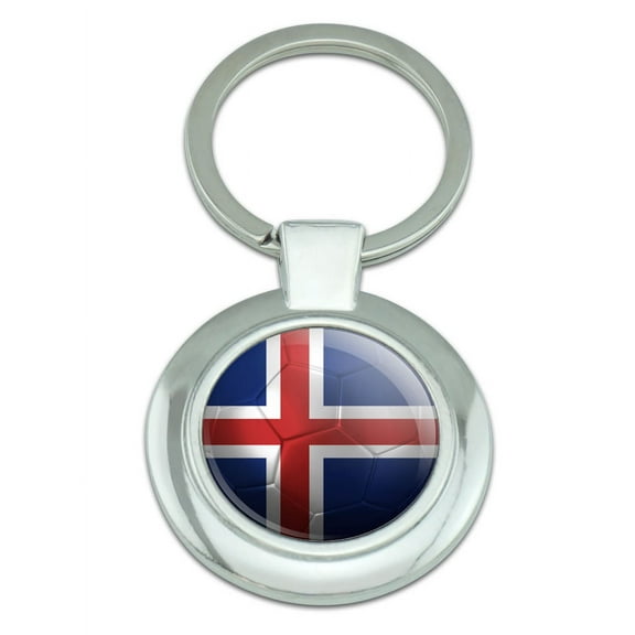 Iceland Flag Soccer Ball Futbol Football Classy Round Chrome Plated Metal Keychain