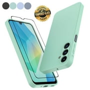 For Samsung Galaxy A16 5G Silicone Case with Tempered Glass Screen Protector, Tekcoo Shockproof Rugged Rubber Protective Cover with Microfiber Lining Cute Phone Case for Galaxy A16 5G - Mint