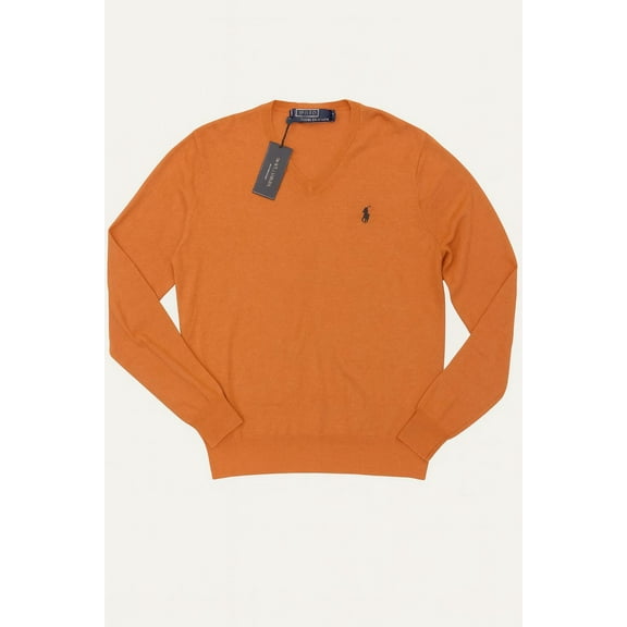 NWT Polo Ralph Lauren Classic Fit Pima Cotton V-Neck Sweater Orange Men’s L