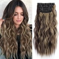 thumbnail image 1 of Extensiones con clip, 4 piezas de extensiones de cabello de cabeza completa de 55 cm con clips, extensiones de cabello sintético ondulado, extensiones de cabello ondulado, postizo con clip, 1 of 4