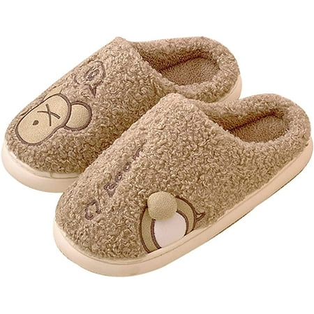 

DanceeMangoo Women Slippers Cute Carton Warm Plush Faux Fur Bedroom Slide Anti-Slip Outdoor Couples Shoes