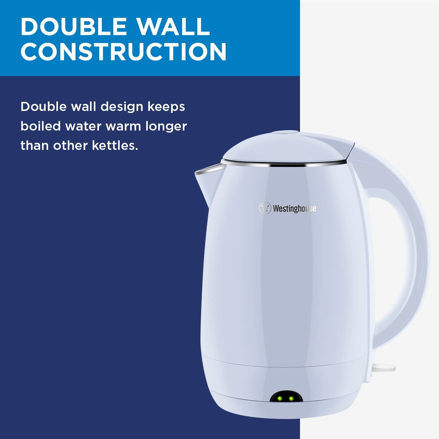 Westinghouse 1500W Electric Kettle, 1.8L Stainless Steel, Blue with Auto Shutoff Feature