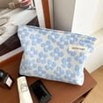 thumbnail image 3 of Large Cosmetic Bag for Women, Cute Floral Makeup Pouch with Zipper, Water Resistant Polyester Travel Toiletry Organizer for Skincare Stationery, Blue, 3 of 5