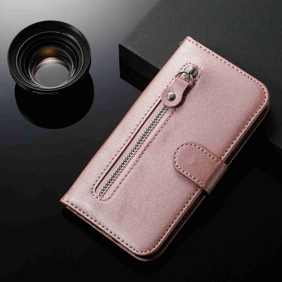 Dteck Case For Apple iPhone X / XS Zipper Wallet Money Pocket[Credit Card Holder Slot] Protective [Magnetic Closure] PU Leather Wallet Cover, rosegold