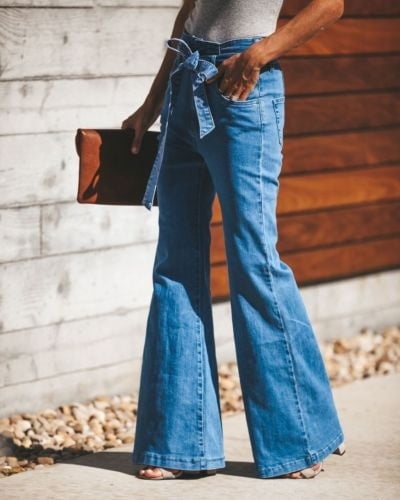 New Fashion Women High Waist Jeans Flares Casual Wide Leg Denim Jeans ...