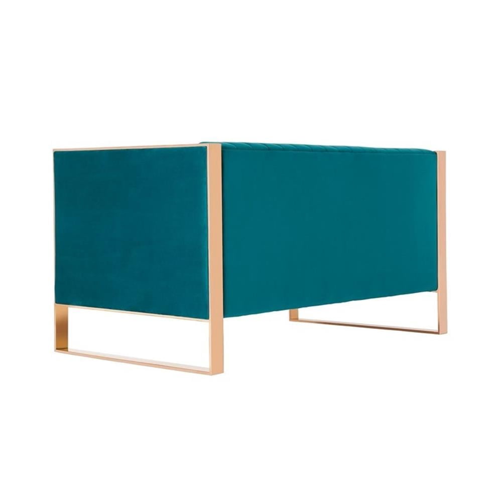 Manhattan Comfort Trillium Velvet Upholstery Loveseat in Aqua Blue