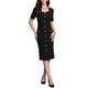 thumbnail image 1 of Vestido de trabajo INSPIRE CHIC para mujeres, con cuello cuadrado, mangas cortas, botones, vestido vintage tipo sheath midi con cinturón en color negro, 1 of 6