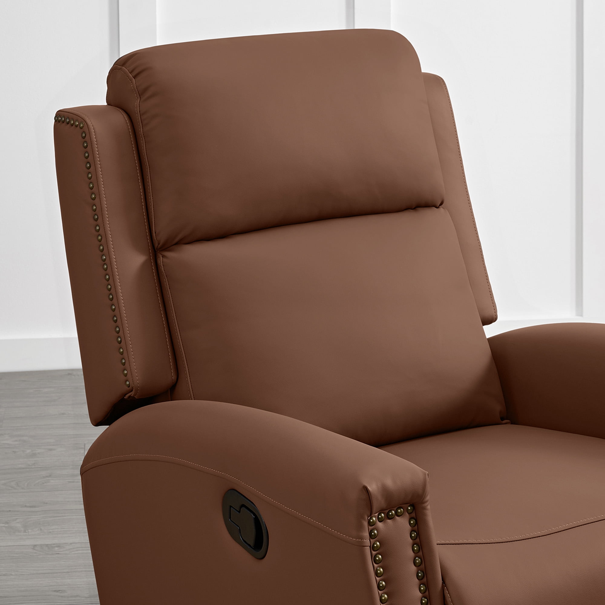 Spruce & Spring 360° Swivel Glider Recliner with Nailhead Accents for Nursery, Terracotta Brown