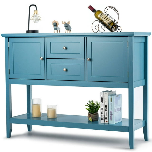 Costway Sideboard Buffet Table Wooden Console Table w/ Drawers & Storage Cabinets Blue