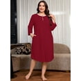 thumbnail image 6 of SHOWMALL Women's Plus Size Nightgowns 3/4 Sleeve Sleepwear Button Down Sleep Dress with Pockets XL-5XL, 6 of 7