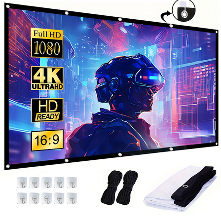 Jous 120 inch Projector Screen 16:9 Foldable Anti-Crease Portable Movies Screens for Home Theater Outdoor Indoor Support Double Sided Projection