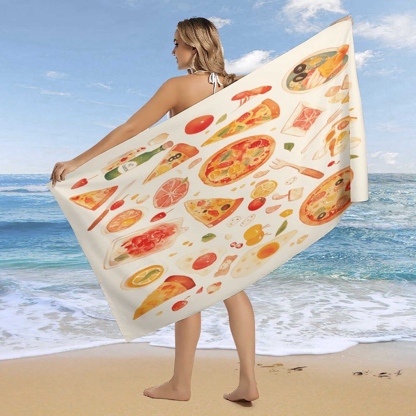 Delicious Pizza Burger Beach Towel – with A Unique Design, Extra Large,XL (32”x 63”) for Kids & Adults