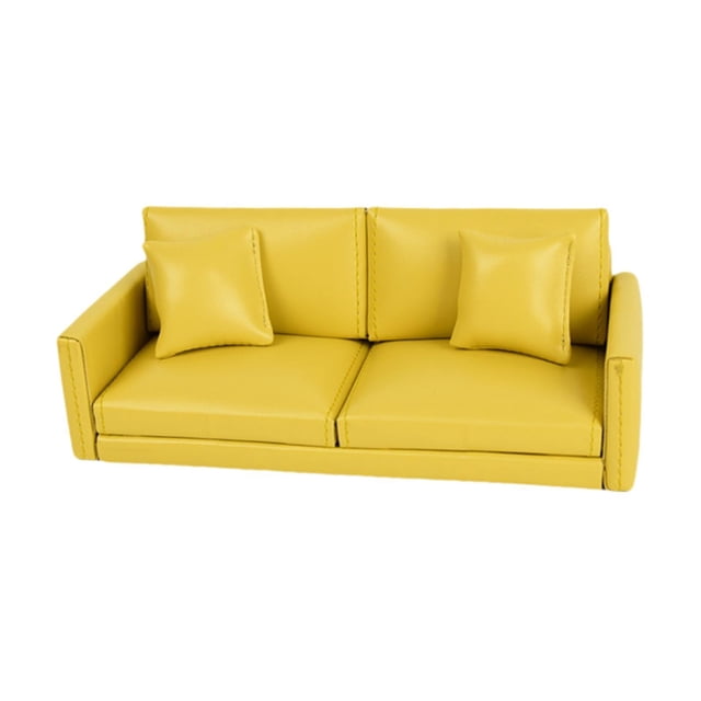 Sofá en miniatura para casa de muñecas a escala 1:12, muebles para decoración de casa de muñecas Amarillo