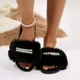 thumbnail image 6 of Slippers for Women Flat Heel Open Toe Casual Home Indoor Outdoor Slides Slippers Winter Fleece-Lined Shoes for Women Black 5.5, 6 of 10