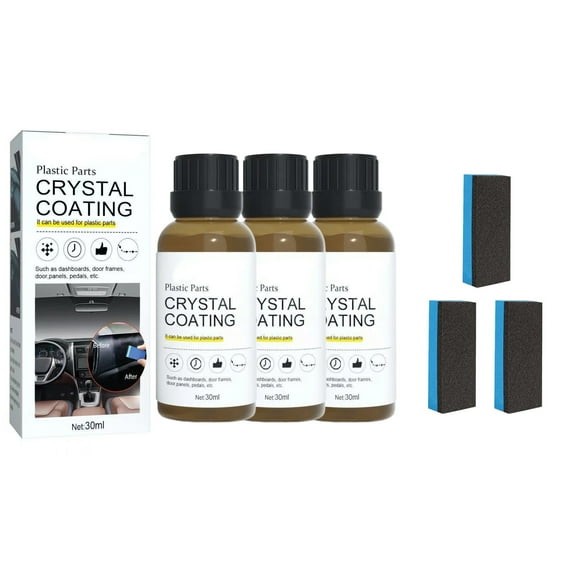 3 Pcs Crystal Coating for Car Plastic Parts, Great Gloss Protection, Plastic Parts Refresher, Long Duration Refurbish Agent with Sponges, 30ml