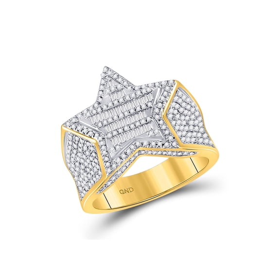 10kt Yellow Gold Mens Baguette Diamond Cluster Star Ring 1 Cttw