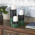 thumbnail image 2 of DecMode 3 Candle Green Metal Colorblock Candle Holder with Paint Streak Designs, Set of 3, 2 of 9