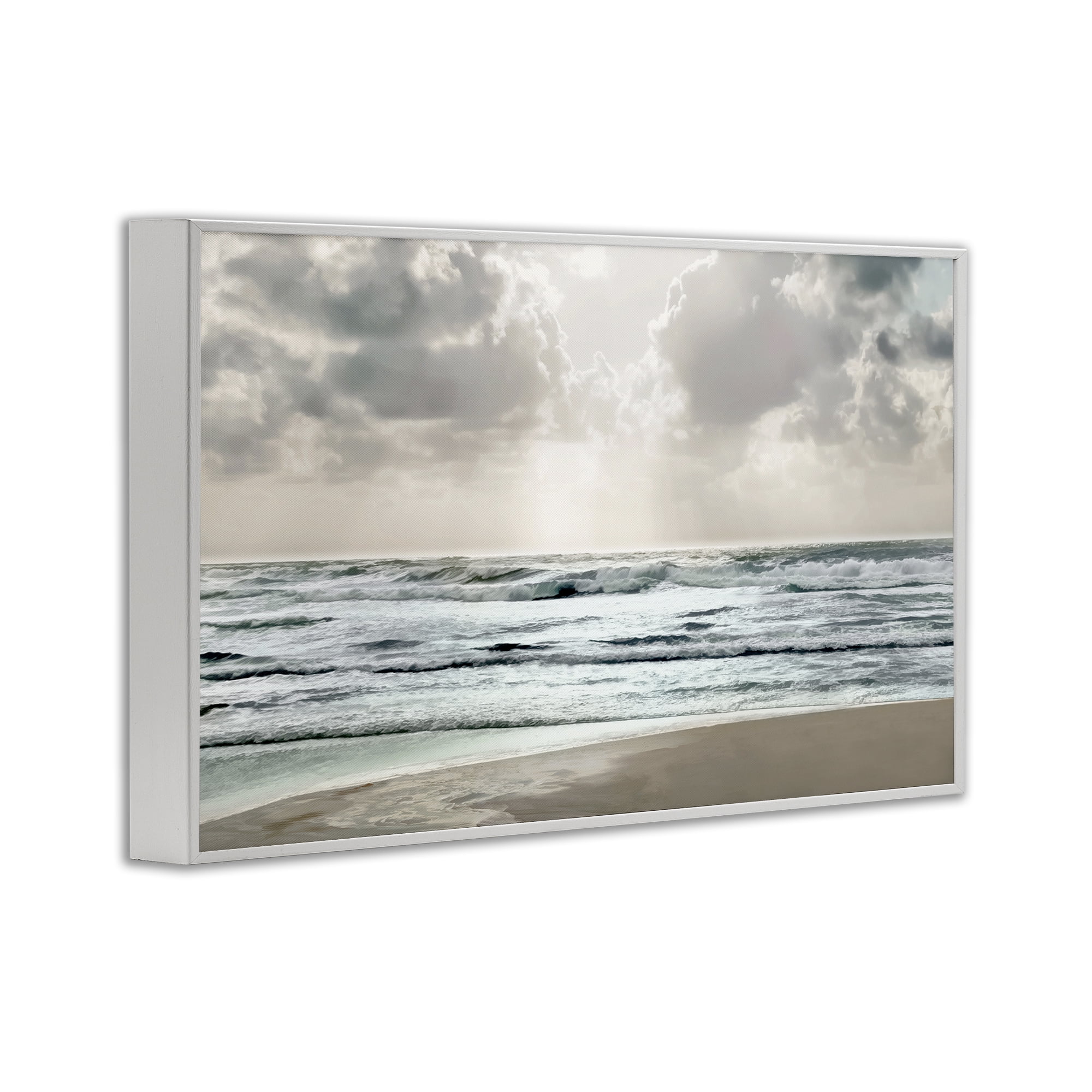 Stupell Industries Cloudy Sunlight Beach Landscape Photography White Framed Art Print Wall Art, 30 x 20
