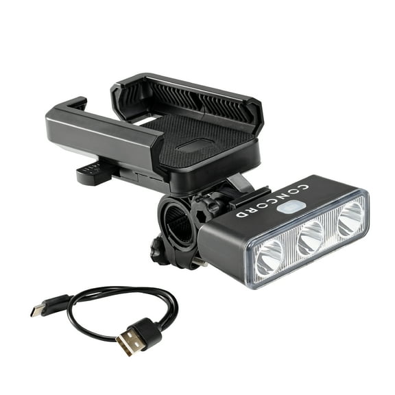 Concord Rechargeable Bike Phone Holder with Front Light, 200 Lumens, Backup Battery