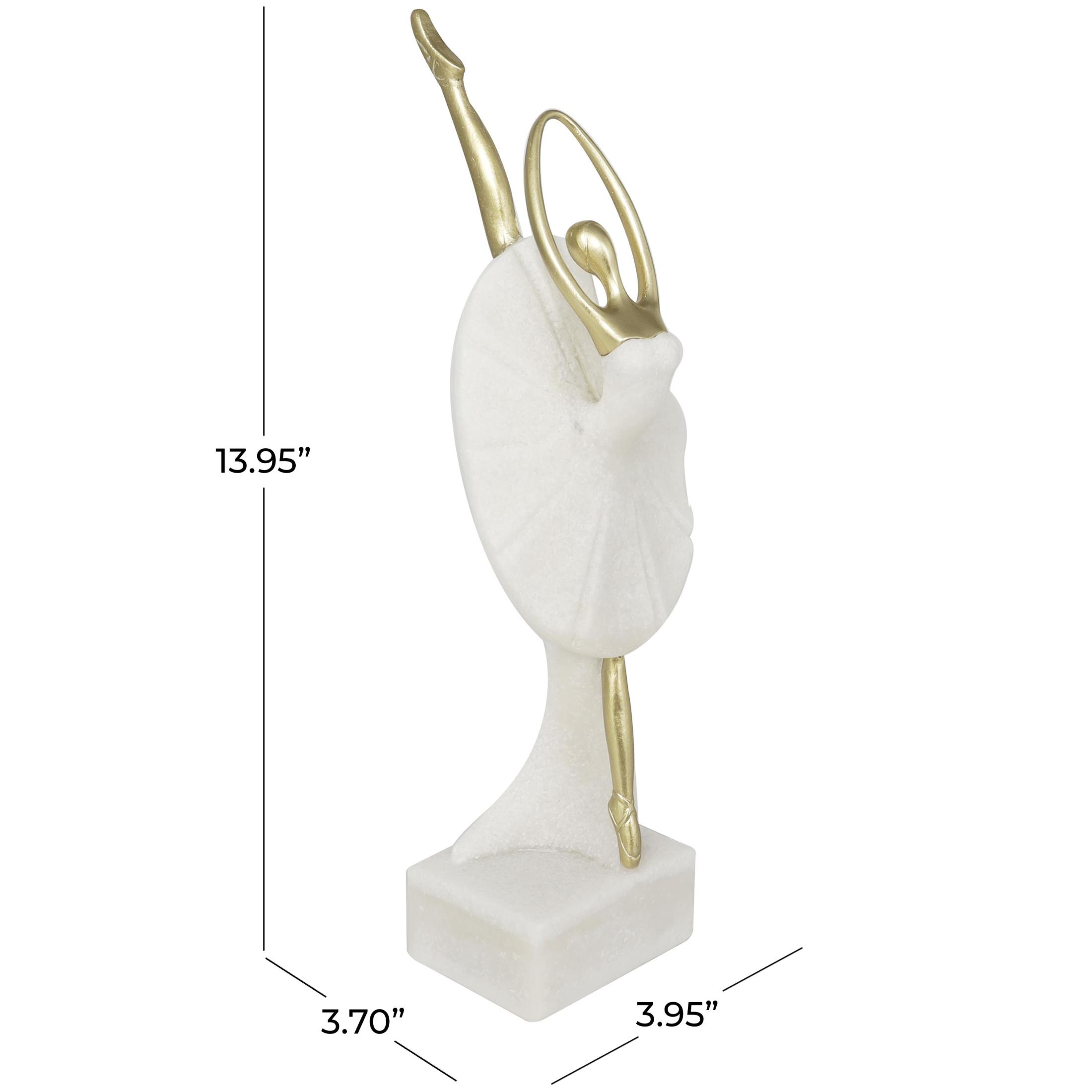 4" x 14" Cream Polystone Ballet Dancer Sculpture with Gold Accents, by DecMode