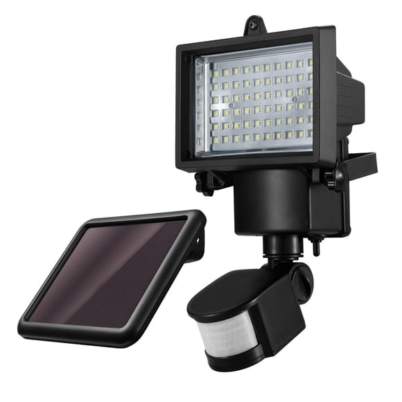 10W Motion Sensor Solar Integrated LED Security Light, 180-Degree Motion Activated, Black Finish