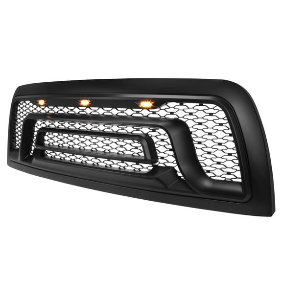 Spec-D Tuning Matte Black Front Bumper Hood Grille w/ Amber LED Lights Compatible with 2010-2018 Dodge Ram 2500 3500 Truck