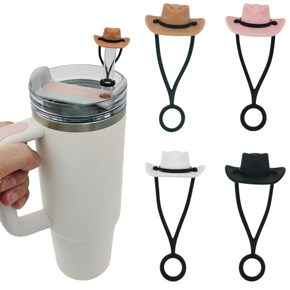 Sombrero vaquero de silicona Straw Toppers para Stanley Cup, 900 ml, 1,2 L, paquete de 4 unidades