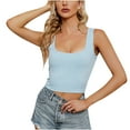 thumbnail image 2 of Summer Saving Usmisi Tank Tops Solid Square Neck Sleeveless T Shirts for Women Slim Fit Knitted Ribbed Workout Cropped Tank Tops Sky Blue L Up to 65% off, 2 of 5