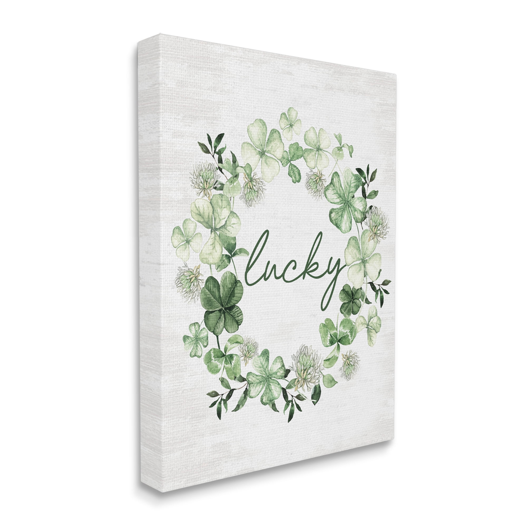 Stupell Industries Lucky Clover Wreath Botanical & Floral Painting Gallery Wrapped Canvas Art Print Wall Art, 24 x 30
