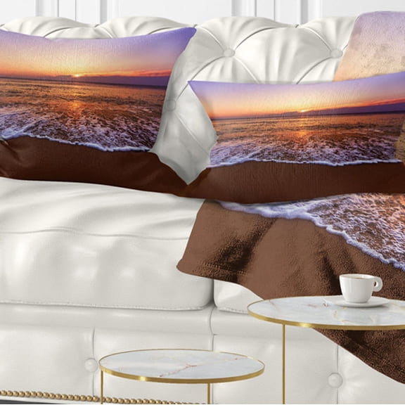 Designart Orange Tinged Sea Waters at Sunset - Beach Photo Throw Pillow - 12x20