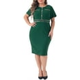 thumbnail image 1 of GRACE & GRANDEUR Robe Grande Taille pour Femmes à Boutons Col Ras du Cou Ajustée Bureau Moulante Robe Crayon Vert Foncé 1X, 1 of 4