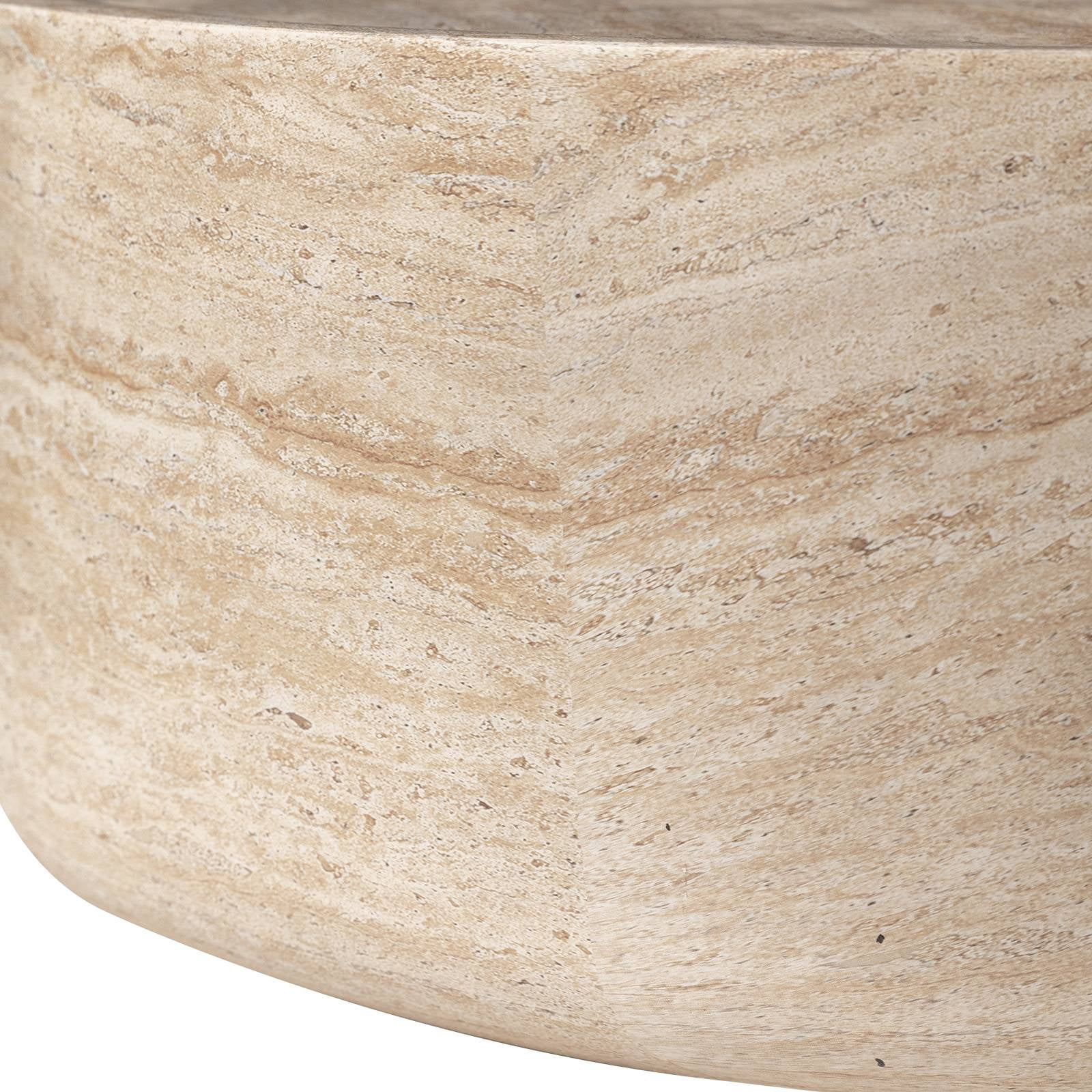 LeisureMod 32 Inches Round Coffee Table in Fiberstone Center Table for Indoor and Outdoor Use No Assembly for Modern Home, Living Room, Offices Sandy Collection, Travertine