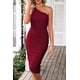 thumbnail image 5 of Vestido PRETTYGARDEN de un Hombro con Fruncidos en Malla Rojo Vino Talla L, 5 of 7