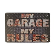 Funny My Garage Rules Diamond Plate Sign Auto Shop Decor Industrial Man Cave Wall Art Mechanic Gift
