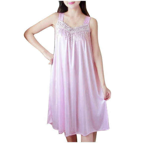 Amvlyk Sleepshirts for Women Stain Nightgown Knee-Length Solid Color Nightwear Sleeveless Pleated Front Nightshirt V-Neck Nightdress Loose Loungewear Casual Sleepwear House Dress Home Wear Pajamas