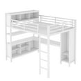 thumbnail image 4 of New Metal Loft Bed with Wardrobe And L-shaped Desk, Queen Size Loft Bed with Storage Cubes and Shelves, Heavy Duty Loft Bed Adults, White, 4 of 10