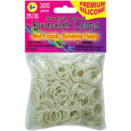 Silicone Band Loops 300/Pkg W/8 Clips-White