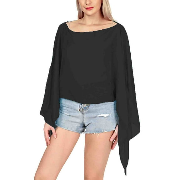SWSMCLT Women's Soft Top Beach Cover Up Summer Elegant Bikini Cover Up Fashion Deep V Neck 3/4 Sleeve Casual V Neck Black One Size